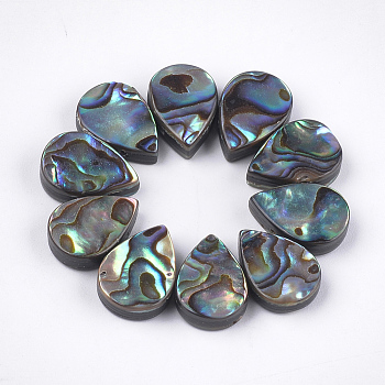 Abalone Shell/Paua Shell Beads, teardrop, Colorful, 14x10x3.5~4mm, Hole: 1mm