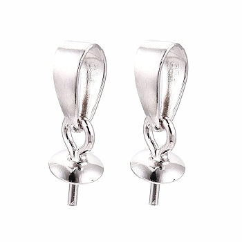 Anti-Tarnish Rhodium Plated 925 Sterling Silver Snap on Bails, Platinum, 7x4mm, Hole: 5x2.8mm, Pin: 0.5mm