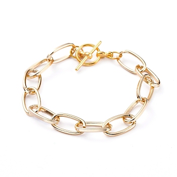 Unisex Aluminium Paperclip Chain Bracelets, with Alloy Toggle Clasps, Golden, 7-1/4 inch(18.3cm), 8.5mm