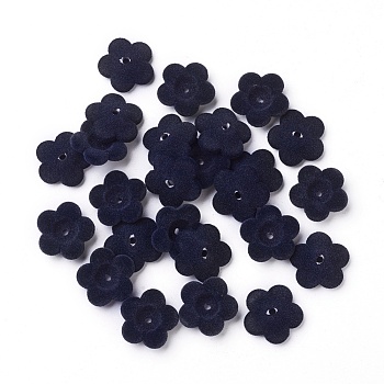 Flocky Acrylic Bead Caps, 5-Petal, Flower, Prussian Blue, 24x6.5mm, Hole: 2.5mm