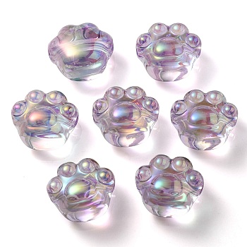 UV Plating Rainbow Iridescent Acrylic Beads, Cat Paw Print, Lavender, 16x18.5x13mm, Hole: 3mm
