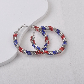 Rhinestone Stripe Big Hoop Earrings for Independence Day, Colorful, 55mm