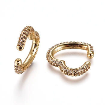 Brass Micro Pave Cubic Zirconia Cuff Earrings, Heart, Golden, Clear, 20x20.5x3mm