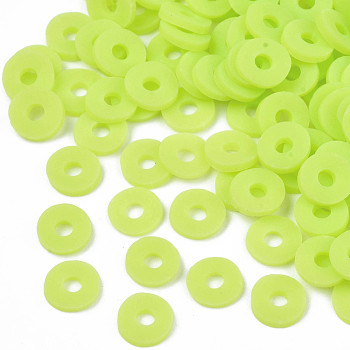 Eco-Friendly Handmade Polymer Clay Beads, Disc/Flat Round, Heishi Beads, Green Yellow, 6x1mm, Hole: 2mm, about 23500pcs/1000g
