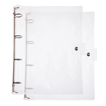 A4 6-Ring Transparent PP Plastic Binder Covers, with Alloy Findings, Rectangle, Clear, 315x265x30.5mm