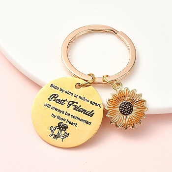 Alloy Enamel & 304 Stainless Steel Keychain, with Alloy Findings, Flower, Chocolate, 62mm, Pendant: 21~30mm