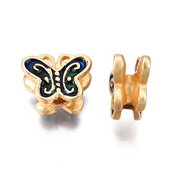 Alloy Enamel Beads, Matte Style, Cadmium Free & Lead Free, Matte Gold Color, Butterfly, Dark Blue, 9x11x5.5mm, Hole: 1.8mm