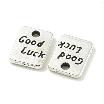 Tibetan Style Alloy Pendants , Lead Free & Cadmium Free, Rectangle with Word Good Luck, Antique Silver, 9.5x7x1.5mm, Hole: 1.5mm