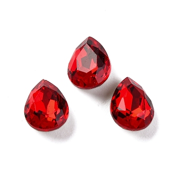 Glass Rhinestone Cabochons, Pointed Back & Back Plated, Faceted, Teardrop, Siam, 8x6x3.5mm