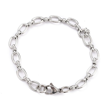 304 Stainless Steel Oval Link Chain Bracelets, with Lobster Claw Clasps, Stainless Steel Color, 8 inch(20.3cm)
