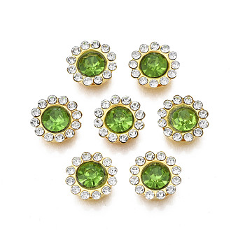 Sew on Rhinestone, Transparent Glass Rhinestone, with Iron Prong Settings, Faceted, Flower, Olivine, 12x5mm, Hole: 1.2mm