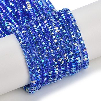 Electroplate Glass Beads Strands, Pearl Luster Plated, Faceted, Rondelle, Royal Blue, 3x4mm, Hole: 1mm, about 100pcs/strand, 12.60''(32cm)