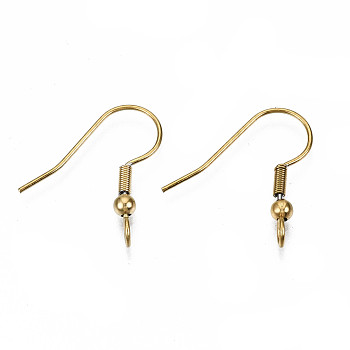 304 Stainless Steel Earring Hooks, Ear Wire, with Vertical Loop, Real 18K Gold Plated, 19~21x18mm, Hole: 2.5mm, 21 Gauge, Pin: 0.7mm
