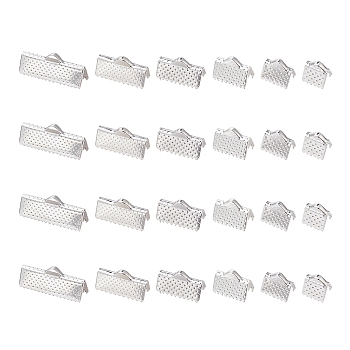120Pcs 6 Styles Iron Ribbon Crimp Ends, Rectangle, Silver, 6~8x7~20mm, Hole: 1~2mm, 20Pcs/style