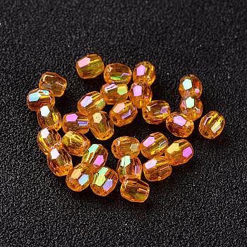 AB Color Plated Eco-Friendly Transparent Acrylic Barrel Beads, Faceted, Orange, 4x4mm, Hole: 1mm, about 13333pcs/500g