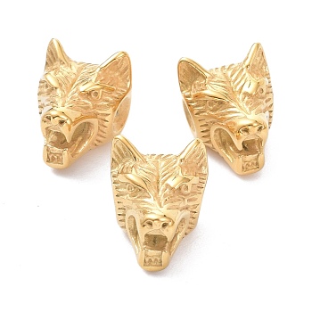 Ion Plating(IP) 304 Stainless Steel Beads, Wolf Head, Golden, 14x11.5x11.5mm, Hole: 1.6mm