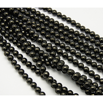 Natural Coal Quartz Beads Strands, Round, Black, 4mm, Hole: 1mm, about 15~15.5 inch