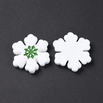 Opaque Resin Cabochons, for Christmas, Christmas Snowflake, White, 26x23x3.5mm