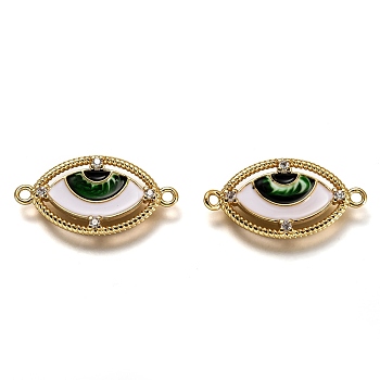 Brass Micro Pave Clear Cubic Zirconia Links Connectors, Long-Lasting Plated, with Enamel, Real 18K Gold Plated, Eye, Green, 12x23.5x2.4mm, Hole: 1.5mm