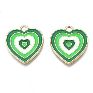 Light Gold Green Heart Alloy+Enamel Pendants