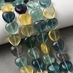 Natural Green Purple Yellow Fluorite Beads Strands, Heart, 12x12x6mm, Hole: 0.9mm, about 33pcs/strand, 14.72 inch(37.4cm)(G-NH0048-A01-01A)