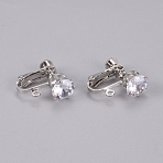 Brass Screw On Clip-on Earring Findings, Nickel Free, Spiral Ear Clip, For Non-Pierced Ears, with Cubic Zirconia and Loop, Long-Lasting Plated, Real Platinum Plated, Clear, 18x18x9mm, Hole: 1.4mm(KK-L200-A01-P)