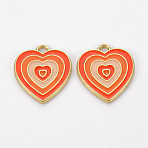 Rack Plating Light Gold Alloy Enamel Pendants, Cadmium Free & Lead Free, Heart, Orange Red, 21.5x18.5x1.5mm, Hole: 2mm(ENAM-Q444-014B-RS)