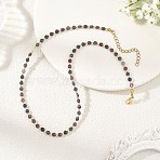 Natural Red Corundum/Ruby and Sapphire Faceted Flat Round Beaded Necklaces, Golden, 15.35 inch(39cm)(NJEW-JN06433)