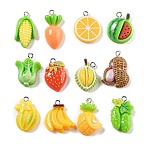 Opaque Resin Pendants, Imitation Vegetable & Fruit, with Platinum Tone Iron Loop, Mixed Shapes, 20~28.5x14~20x3~7.5mm, Hole: 2mm(RESI-S013-02M)