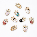 10Pcs Alloy Enamel Pendants, Owl, Golden, Mixed Color, 20x11x3.5mm, Hole: 1.6mm(ENAM-YW0004-59)