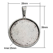 Alloy Pendant Cabochon Settings, Plain Edge Bezel Cups, Cadmium Free & Lead Free, Flat Round, Antique Silver, 39x28x3mm, Hole: 10x6mm, Tray: 25mm(X-PALLOY-A13368-AS-RS)