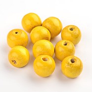 Natural Maple Wood Beads, Dyed, Round, Yellow, 19~20x17.5~18mm, Hole: 4.5mm, about 400pcs/1000g(TB20mmY-5)