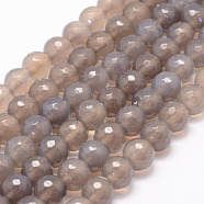 Natural Grey Agate Bead Strands, Round, Faceted, 6mm, Hole: 1mm, about 62~63pcs/strand, 14.5 inch(G-K155-D-6mm-F01)