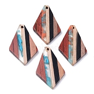 Resin & Walnut Wood Pendants, Rhombus, Colorful, 33x20x2~3mm, Hole: 2mm(RESI-R428-08)