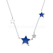 SHEGRACE 925 Sterling Silver Pendant Necklaces, with Epoxy Resin and Cubic Zirconia, Star, Platinum, Dark Blue, 15.75 inch(40cm), Star: 13mm(JN79G)