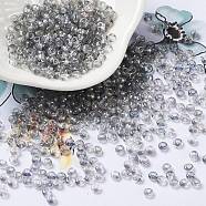 Transparent Glass Seed Beads, Half Plated, Two Tone, Round, Light Grey, 8/0, 3x2mm, Hole: 1mm(SEED-Z001-B-D05)