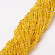 Natural Agate Bead Strands, Dyed, Faceted, Round, Gold, 4mm, Hole: 0.8mm, about 90~92pcs/strand, 14 inch(G-G882-4mm-A04)