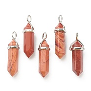 Natural Red Line Jasper Pendants, with Platinum Tone Brass Findings, Bullet, 39.5x12x11.5mm, Hole: 4.5x2.8mm(G-M378-01P-A34)