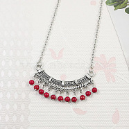 Yunnan Ethnic Style Miao Silver Pave Turquoise Pendant Necklaces Tibetan Nepalese Jewelry, Red(LV1527-1)