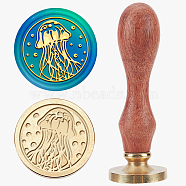 Wax Seal Stamp Set, Sealing Wax Stamp Solid Brass Head, Wood Handle Retro Brass Stamp Kit Removable, for Envelopes Invitations, Gift Card, Jellyfish, 83x22mm(AJEW-WH0208-1162)