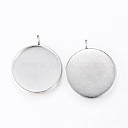 304 Stainless Steel Pendant Cabochon Settings, Plain Edge Bezel Cups, Flat Round, Stainless Steel Color, Tray: 20mm, 25x22x2mm, Hole: 2mm(STAS-R090-11)