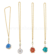 Natural Druzy Agate Ceiling Fan Pull Chain Extenders, Irregular Gemstone Pendant Decoration, with Iron Ball Chains, 350~358mm, 4 colors, 1pc/color, 4pcs/set(AJEW-AB00102)