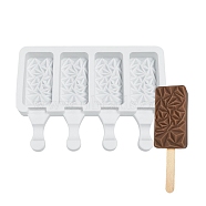 Food Grade DIY Rectangle Ice-cream Silicone Molds, Ice Pop Molds, for Making Ice Cream, 4 Cavities, White, 129x180x23mm, Inner Diameter: 69x35mm(DIY-D062-06B)