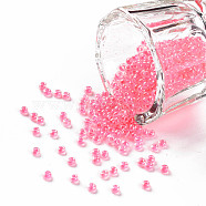 11/0 Grade A Round Glass Seed Beads, Transparent Inside Colours, Luster Plated, Pearl Pink, 2.3x1.5mm, Hole: 1mm, about 48500pcs/pound(SEED-N001-F-235)