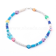 Polymer Clay Beaded Necklaces for Kids, Heishi Beads, with Acrylic Beads, Plastic Beads and Alloy Findings, Butterfly & Flower, Platinum, Colorful, 15.35 inch(39cm)(X-NJEW-JN03376)