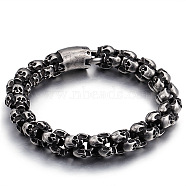 Titanium Steel Skull Link Chain Bracelet for Men, Antique Silver, 8-7/8 inch(22.5cm)(WG51201-03)