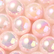 UV Plating Rainbow Iridescent Opaque Acrylic Beads, Two Tone, Round, Pink, 17.5mm, Hole: 2.7mm(OACR-C007-01H)