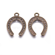 Tibetan Style Alloy Horseshoe Pendants, Cadmium Free & Lead Free & Nickel Free, Antique Bronze, 30x22x2mm, Hole: 2mm(TIBEP-23708-AB-NR)