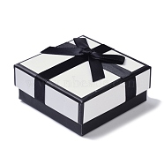 Paper Jewelry Set Box, with Black Sponge with Bowknot, for Necklaces and Earring, Square, White, 7.2x7.3x3.2cm(CON-C007-04A-02)