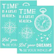 Self-Adhesive Silk Screen Printing Stencil, for Painting on Wood, DIY Decoration T-Shirt Fabric, Turquoise, Clock Pattern, 28x22cm(DIY-WH0173-021-01)